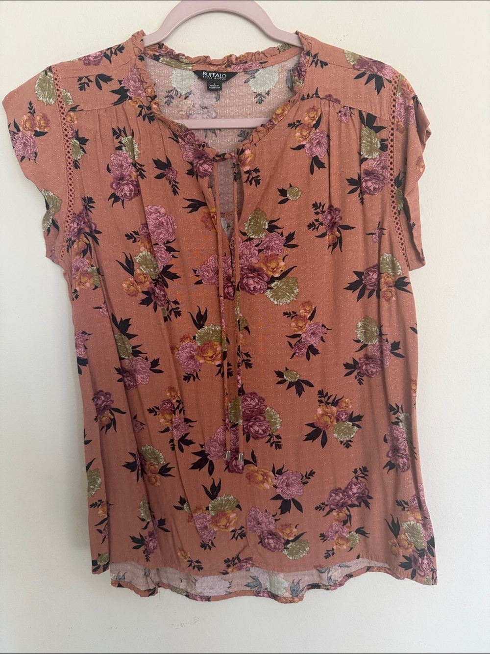 Buffalo David Bitton Dusty Rose Floral Tie-Front Blouse
